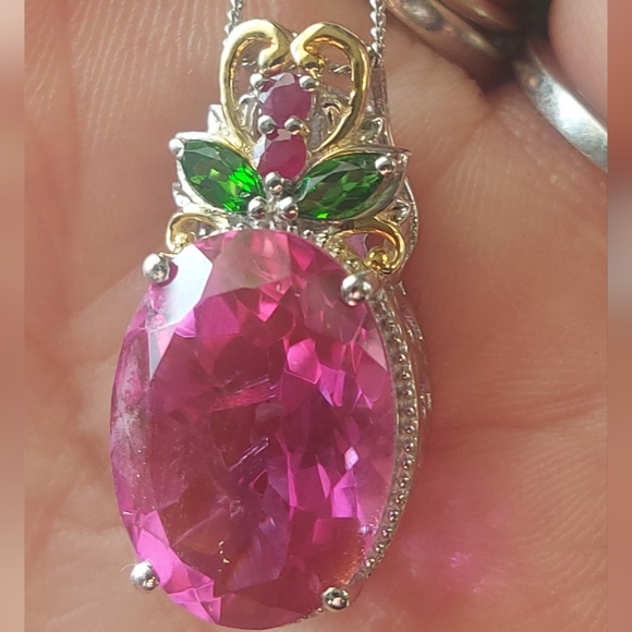 Pink spinel "berry" with topaz and ruby accents sterling 14k vermeil - Picture 6 of 16